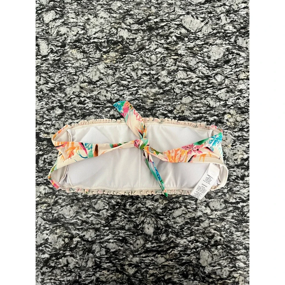Salt Life Tropical Floral Smocked Bandeau‎ Bikini Top Tie Back LRG Multi Color